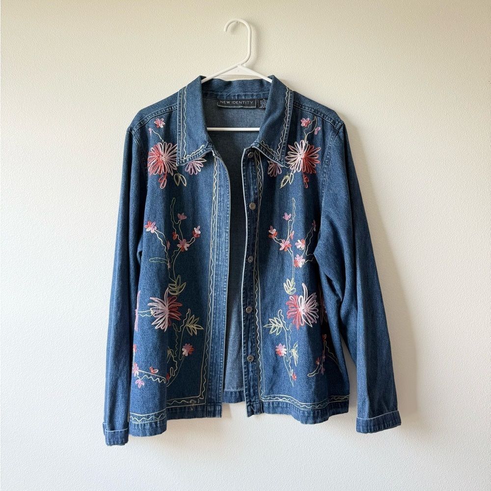 Y2K Floral Embroidered Denim Button Down
